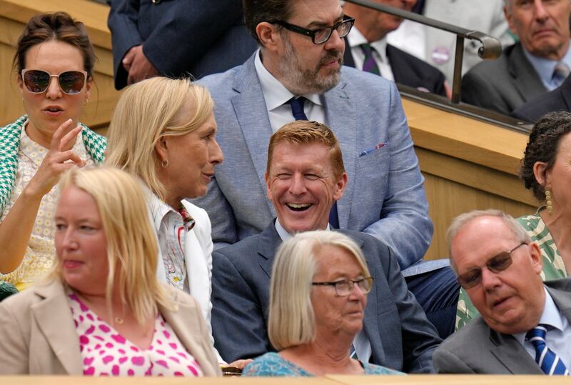 Tennis great Martina Navratilova, centre left, shares a joke with British astronaut Tim Peake. AP