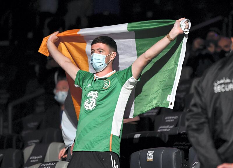 ABU DHABI, UNITED ARAB EMIRATES - JANUARY 22: Fans cheer for Conor McGregor of Ireland during the UFC 257 weigh-in at Etihad Arena on UFC Fight Island on January 22, 2021 in Abu Dhabi, United Arab Emirates. (Photo by Jeff Bottari/Zuffa LLC)