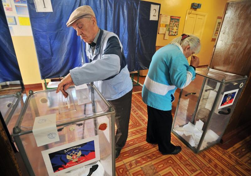 Votes were cast in Donetsk where a referendum was called by pro-Russian rebels calling for a split from the rest of Ukraine. Genya Savilov/AFP