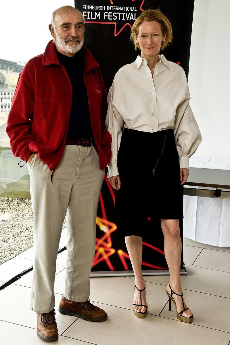EDINBURGH, UNITED KINGDOM - JUNE 21:  Sire Sean Connery and Tilda Swinton, official patrons of the Edinburgh International Film Festival, attend a photocall at the Point Conference Centre on day four of the Edinburgh International Film Festival on June 21, 2008 in Edinburgh, Scotland  (Photo by Martin McNeil/Getty Images)