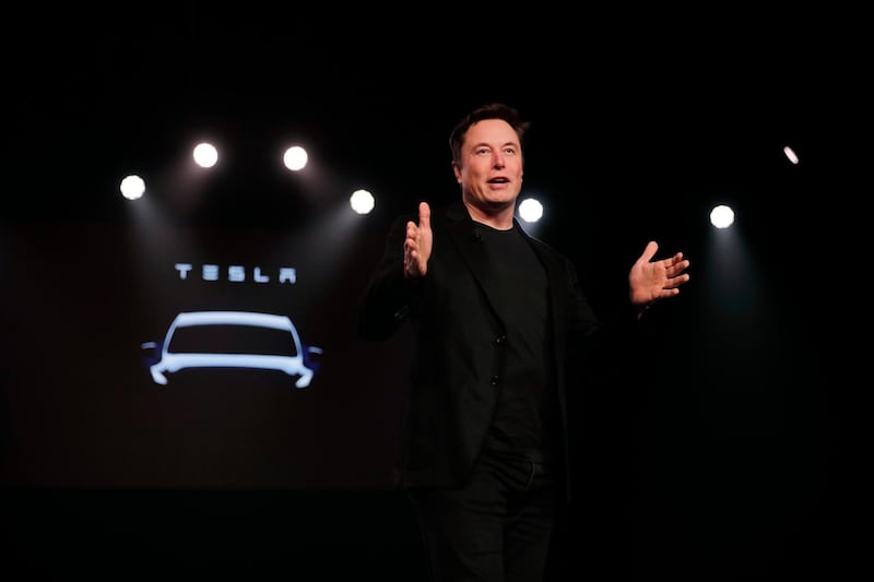 Tesla chief Elon Musk speaks before unveiling the Model Y at Tesla's design studio in Hawthorne, California. AP Photo