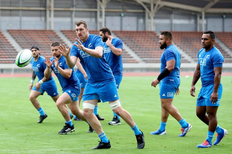 Brodie Retallick training with teammates in Japan on Tuesday. Getty