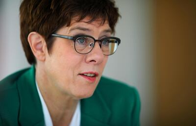FILE PHOTO: Annegret Kramp-Karrenbauer, outgoing leader of Germany's Christian Democratic Union (CDU), attends a Reuters interview in Berlin, Germany, February 12, 2020. REUTERS/Hannibal Hanschke/File Photo