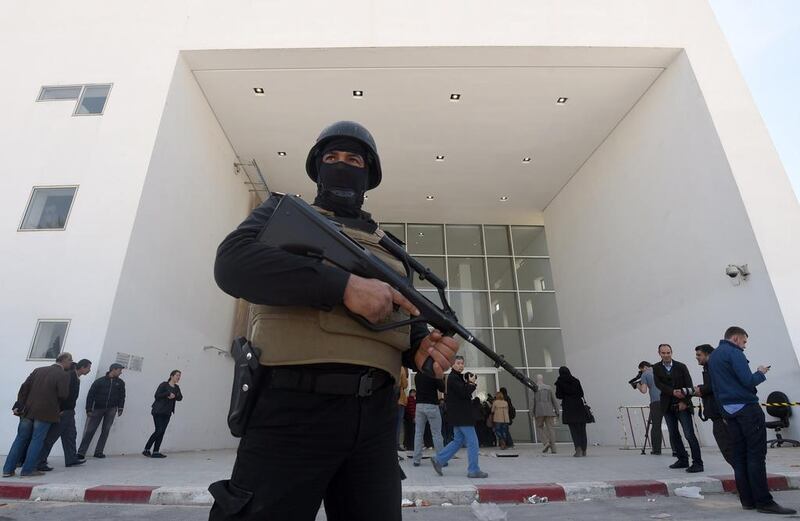 A member of the Tunisian security forces at the National Bardo Museum in Tunis. Ethi Belaid / AFP

