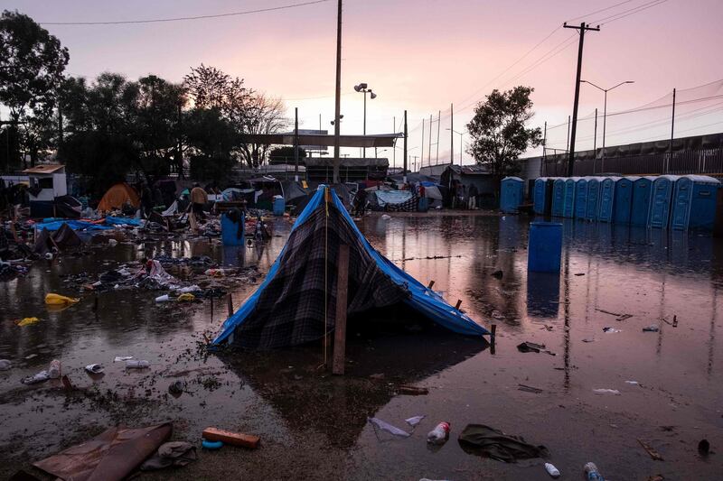 The temporary shelter for Central American migrants after heavy rain. AFP
