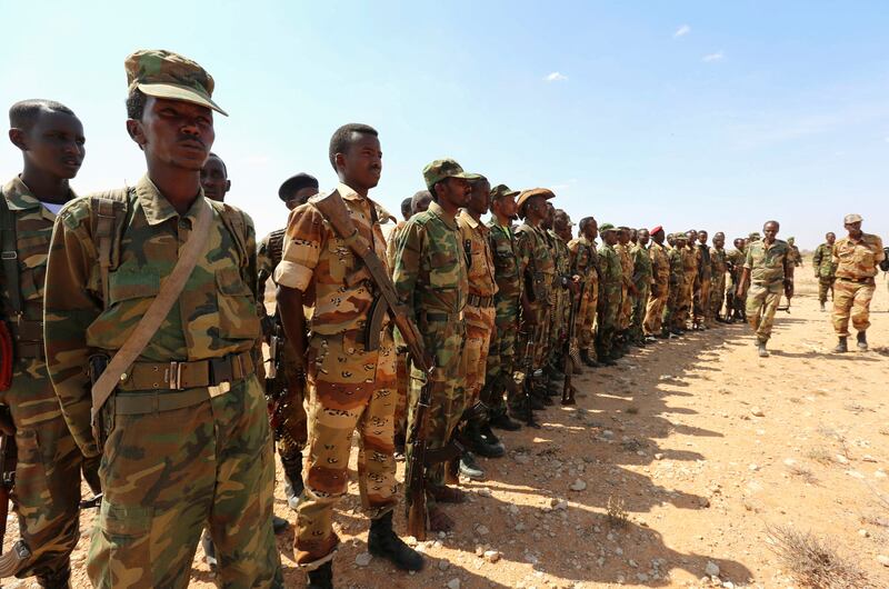 Ethiopian and Somali soldiers prepare for a joint offensive against Al Shabab militants in 2014. Reuters