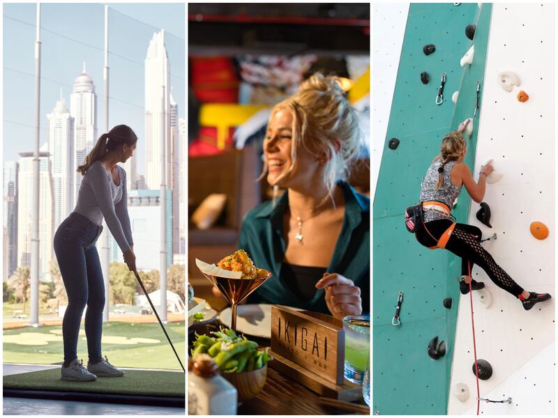 From left: Topgolf; Ikigai Resto + Bar and Clymb Abu Dhabi are some of the places that have ladies packages in the UAE.