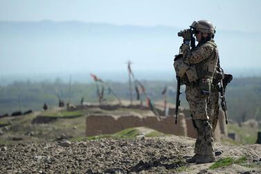 A German soldier keeps watch during a patrol near Taloqan, the capital of Takhar province. AFP