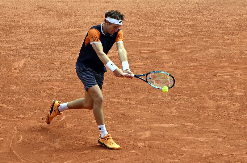 Casper Ruud during the final against Novak Djokovic. EPA
