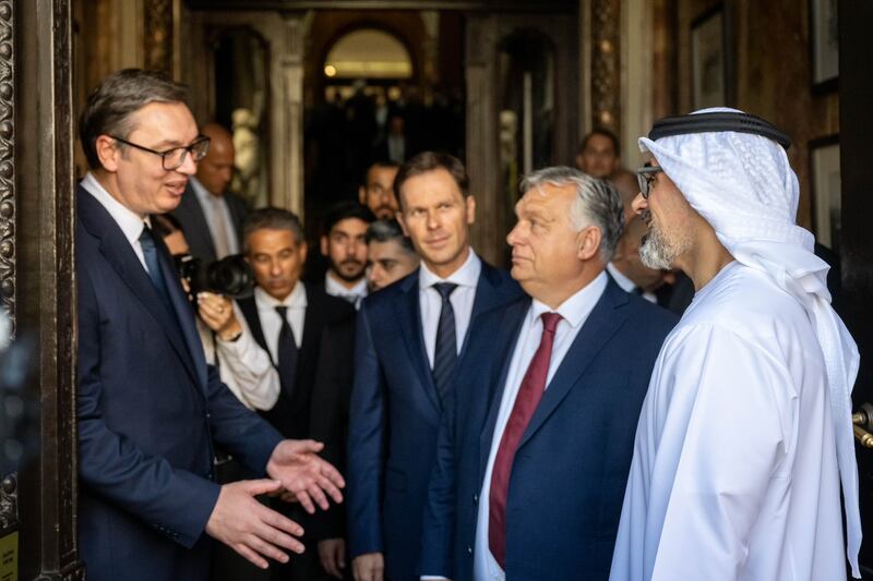 Sheikh Khaled bin Mohamed, Crown Prince of Abu Dhabi, meets Mr Vucic and Mr Orban 
