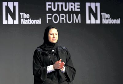 Abu Dhabi, United Arab Emirates - May 8th, 2018: Her Excellency Sarah bint Yousif Al Amiri Minister of State for Advanced Sciences at The National's Future Forum. Tuesday, May 8th, 2018 at Cleveland Clinic, Abu Dhabi. Chris Whiteoak / The National