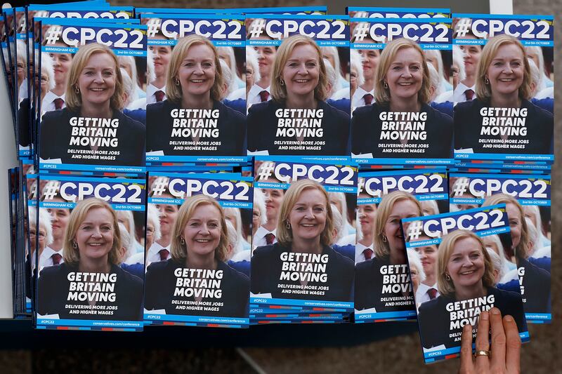 Leaflets with Ms Truss on the cover are seen on the second day of the conference. Getty Images