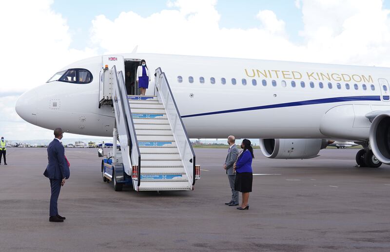 UK Home Secretary Priti Patel announced her 'New Immigration Plan' after landing in Kigali on April 13, 2022. PA