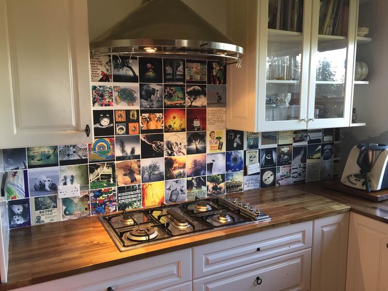 Experiment with patterned splashback tiles in the kitchen. Courtesy JennoliArt