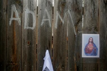 A memorial to 13-year-old Adam Toledo at the Chicago site where he was shot dead by a police officer. Reuters