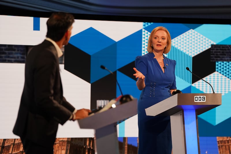 Ms Truss addresses Mr Sunak during the televised debate. Getty