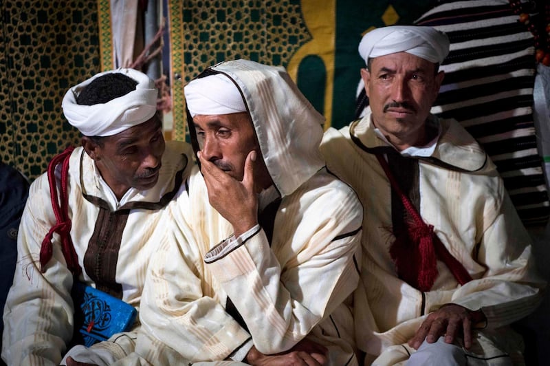 Members of a traditional music group gather before performing at Engagement Moussem. Photo: Fadel Senna / AFP