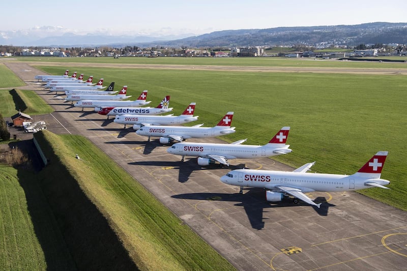 Swiss International Air Lines aircraft are parked on the tarmac at the airport in Zurich, Switzerland. EPA