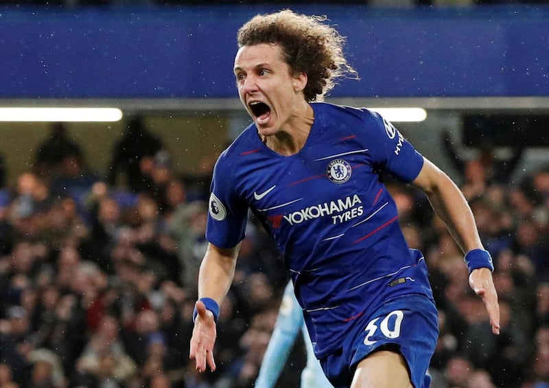 Chelsea defender David Luiz celebrates after scoring his side's second goal against Manchester City. Reuters