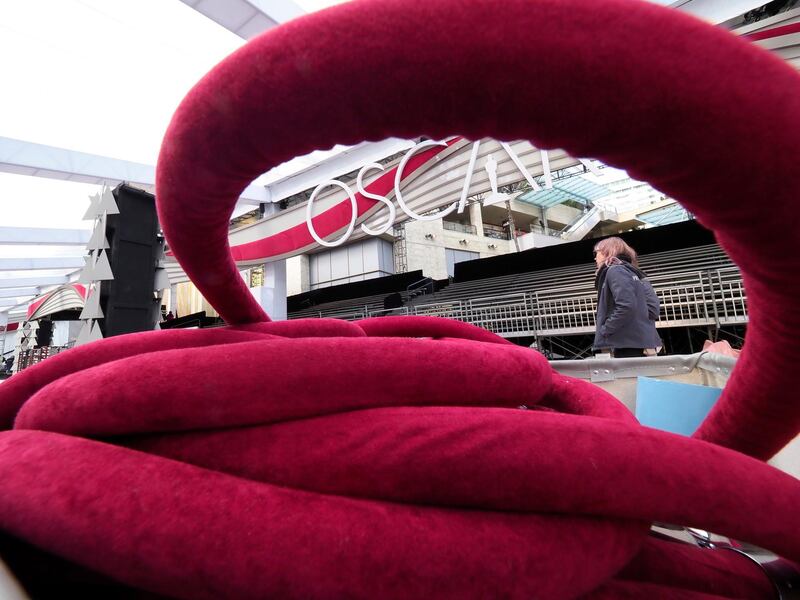 A pile of coiled velvet rope on the red carpet. EPA