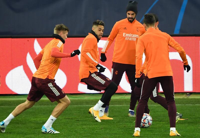 Real Madrid players train ahead of their Champions League clash against Shakhtar Donetsk. AFP