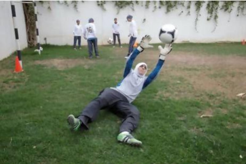 Mawada Chaballout, a 27-year-old American member of a Saudi female soccer team, practises at a secret location in Riyadh.