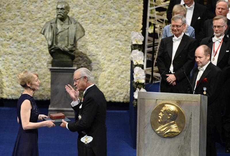 The 2013 Nobel Prize for Literature was awarded to the Canadian author Alice Munro. Her daughter, Jenny, received the medal on behalf of her mother from the King of Sweden, Carl XVI Gustaf, last December. AFP Photo / Jonathan Nackstrand 