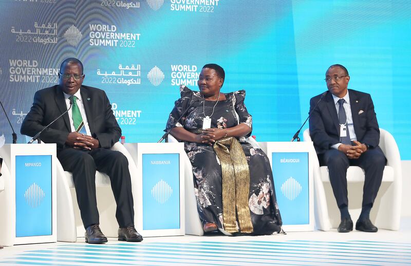 African leaders take part in a panel discussion at the World Government Summit in Dubai. Pawan Singh / The National