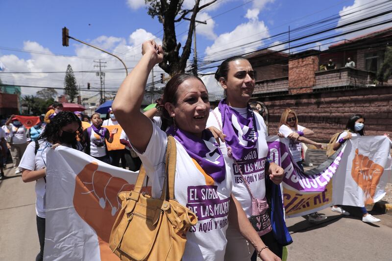 Members of feminist organisations participate in a march in Tegucigalpa, Honduras, where dozens of women demanded comprehensive sexual health and education and an end to femicides. EPA 