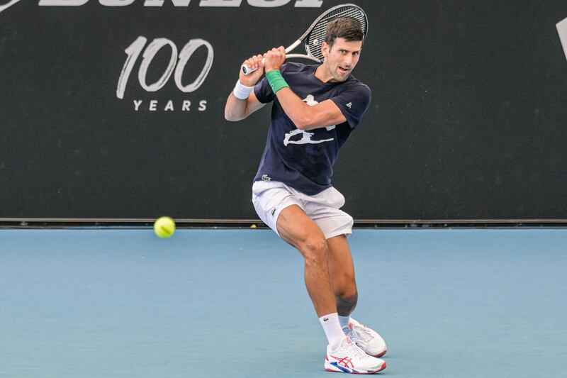 Novak Djokovic plays a backhand during a training session ahead of the Adelaide International. AFP