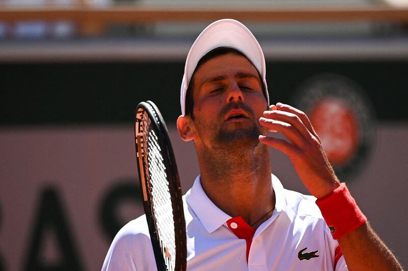 Novak Djokovic reacts during the French Open final. AFP