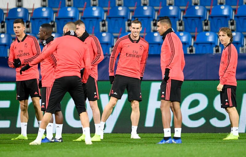 Real Madrid players attend a training session. EPA