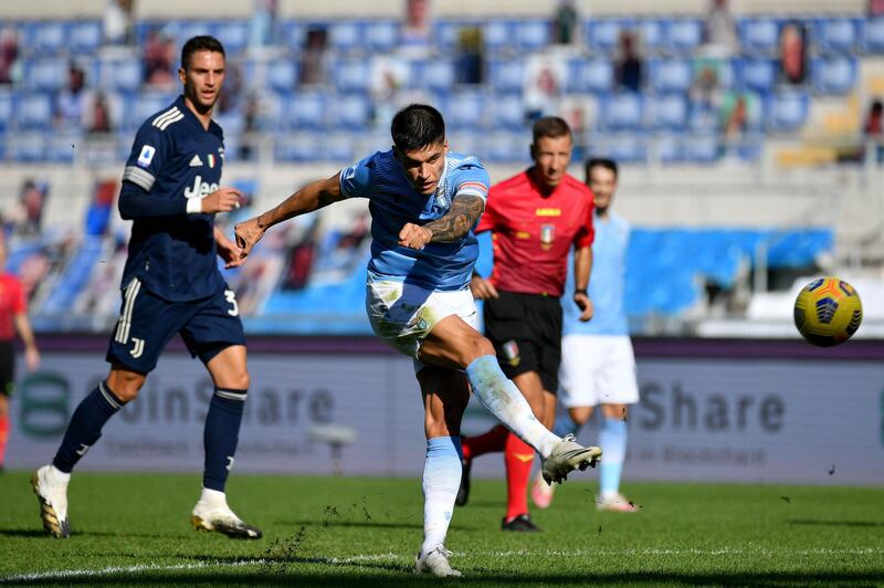 Lazio's Joaquin Correa shoots at goal. Getty