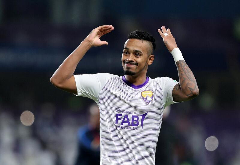 Al Ain, United Arab Emirates - December 12, 2018: Al Ain's Caio celebrates winning on penalties 4-3 after the game between Al Ain and Team Wellington in the Fifa Club World Cup. Wednesday the 12th of December 2018 at the Hazza Bin Zayed Stadium, Al Ain. Chris Whiteoak / The National