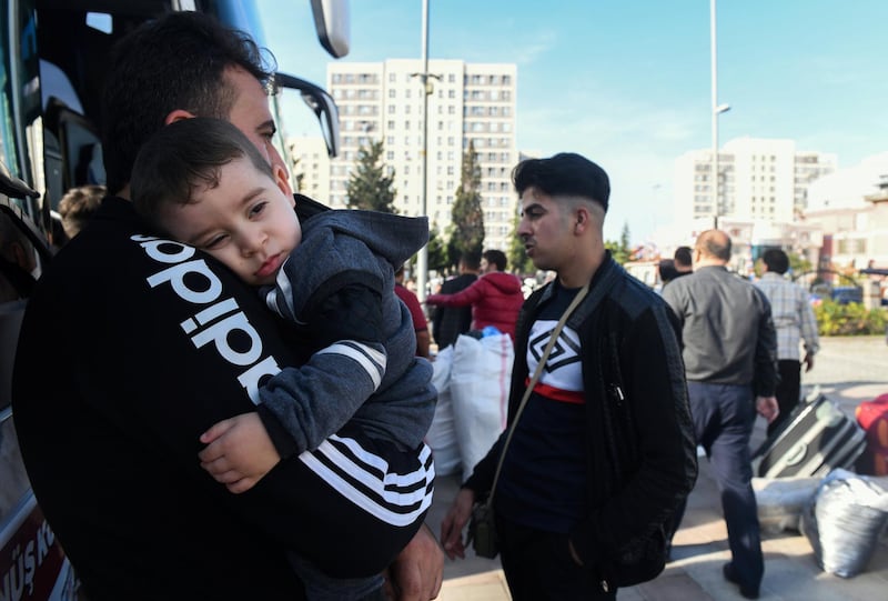  A one hundred and forty three Syrian refugees volunteered to return their homelands Jarablus,Damascus,Aleppo,A'zaz,Al Bab,Afrin load their belongings to trunks of the buses and wait for departure from Istanbul in Esenyurt Municipality garden.          EMRAH GUREL
