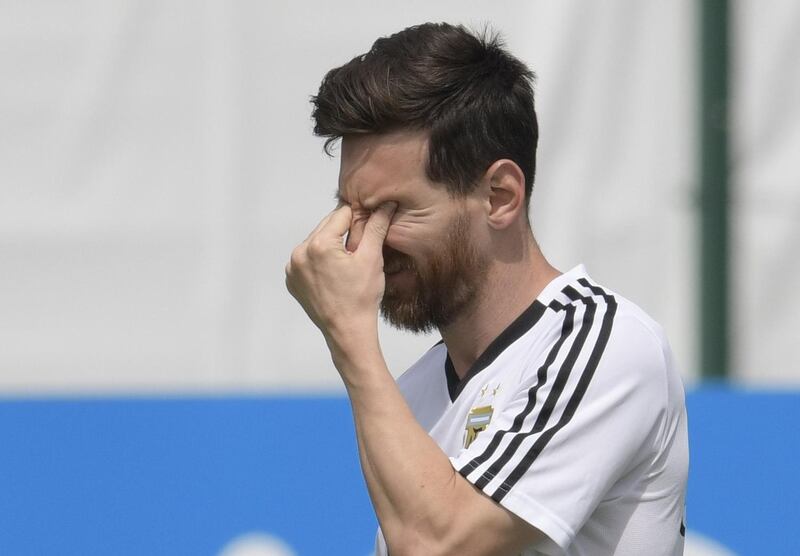 Argentina's forward Lionel Messi attends a training session at the team's base camp in Bronnitsy, near Moscow, Russia on June 24, 2018 ahead of the Russia 2018 World Cup Group D football match against Nigeria to be held in Saint Petersbourg on June 26. Messi who is born on June 24, 1987, turns 31 today. / AFP / JUAN MABROMATA
