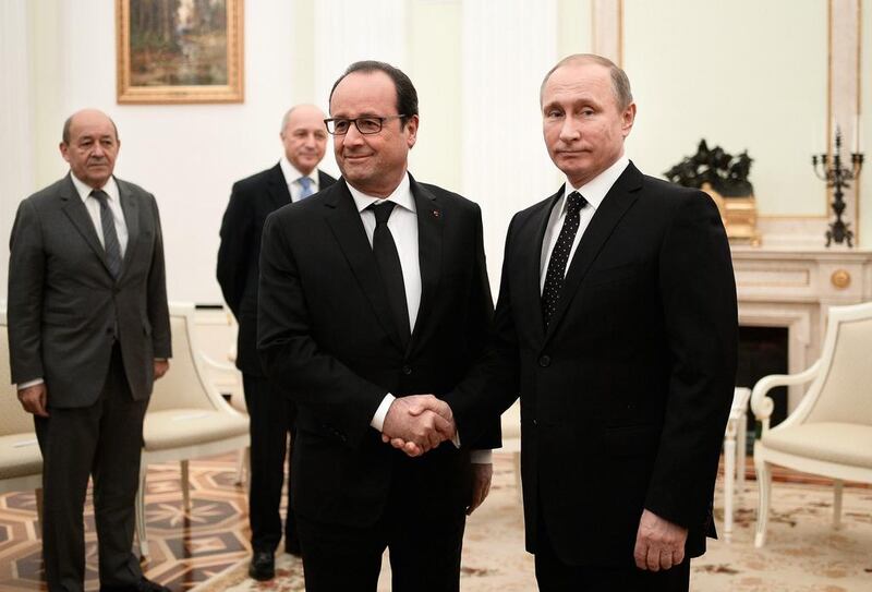 The Russian retaliation came even as president Vladimir Putin told his French counterpart Francois Hollande that Moscow is ready to cooperate in antiterrorism efforts in Syria. Stephane de Sakutin/Pool Photo via AP