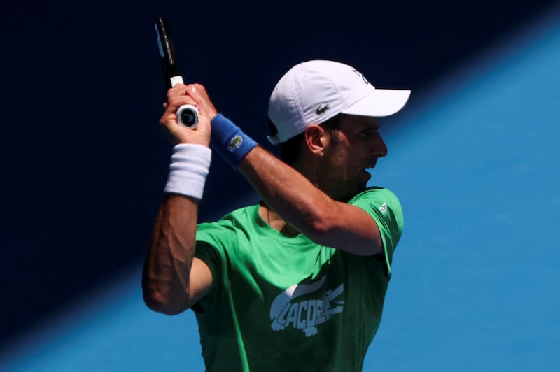 Novak Djokovic practices at Melbourne Park. Reuters