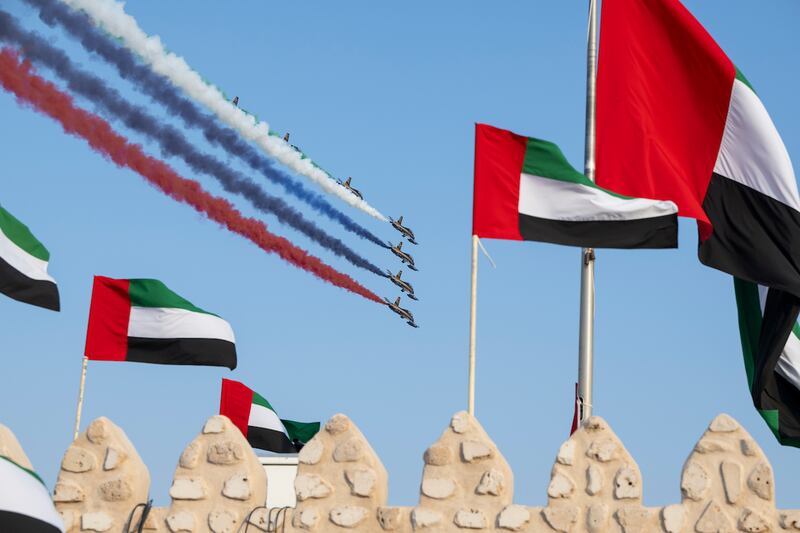 Al Forsan Aerobatic team perform. Mohamed Al Baloushi for the Presidential Court