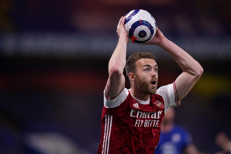 Arsenal's English defender Calum Chambers takes a throw-in. AFP