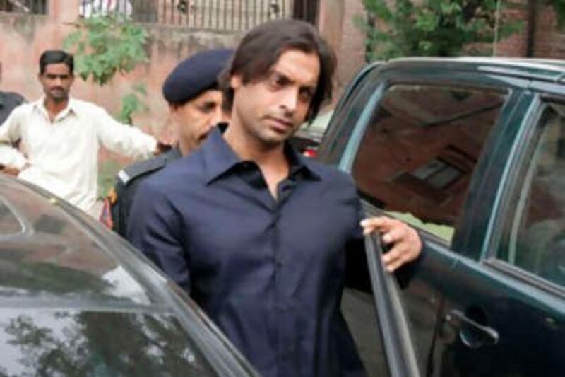 Pakistani cricketer Shoaib Akhtar leaves the Pakistan Cricket Academy Friday, July 4, 2008 in Lahore, Pakistan. Akhtar has filed an appeal against 18 months ban in the Lahore High Court. He was banned on several counts of violating the players code of conduct by the board, earlier this month. (AP Photo/K.M. Chaudary) *** Local Caption ***  LHR102_Pakistan_Cricket_Akhtar.jpg