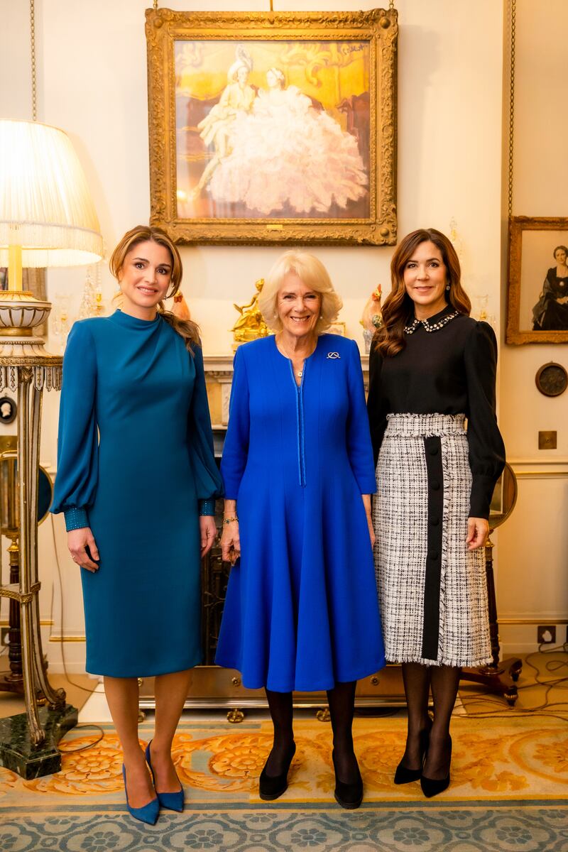 Queen Rania with Queen Camilla and Crown Princess Mary of Denmark in November last year