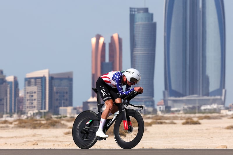 UAE Team Emirates' rider Brandon McNulty during Stage 2 on Al Hudayriat Island. AFP