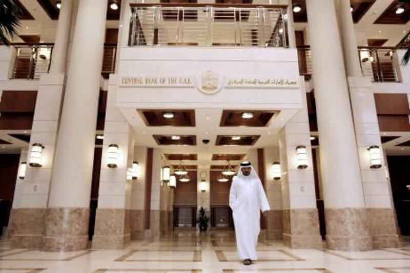 ABU DHABI, UNITED ARAB EMIRATES - May 20, 2009: The front lobby of the Central Bank of the United Arab Emirates. 

( Ryan Carter / The National ) *** Local Caption ***  RC018-CentralBank.JPGRC018-CentralBank.JPG