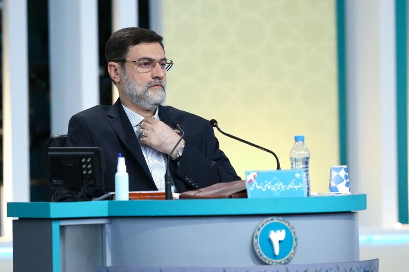 Iranian presidential candidate Amirhossein Ghazizade during the first televised debate between Iran presidential candidates. AFP PHOTO /Iranian Young Journalist Club