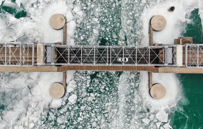 Ice formations under the Michigan Street Bridge in Sturgeon Bay, Wisconsin. EPA