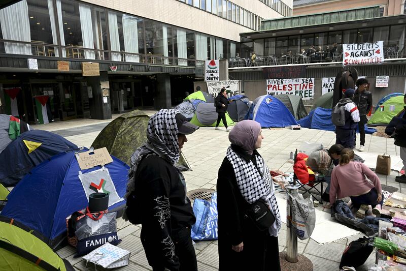 A student protest camp outside the Helsinki University, in Finland. AFP