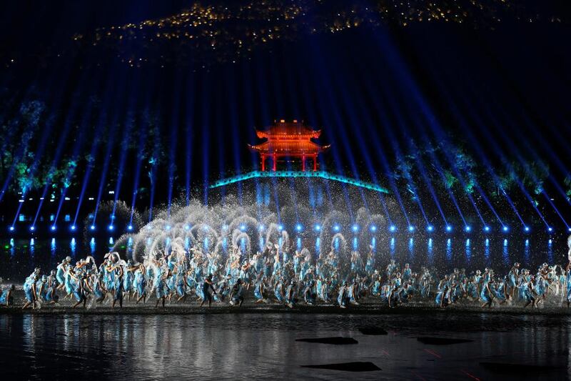 Performers give a performance during an evening gala for the G20 Summit at West Lake in Hangzhou, Zhejiang Province, China. Reuters