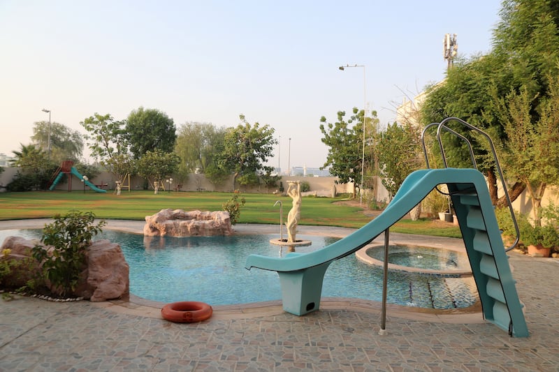 Pooja and Sanjay Asarpota's back garden pool in Al Jafiliya, Dubai