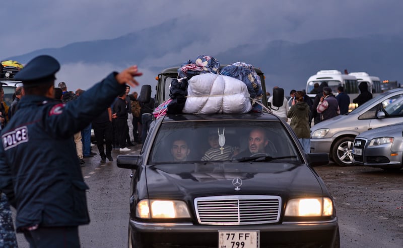 Ethnic Armenians arrive at the registration centre. EPA